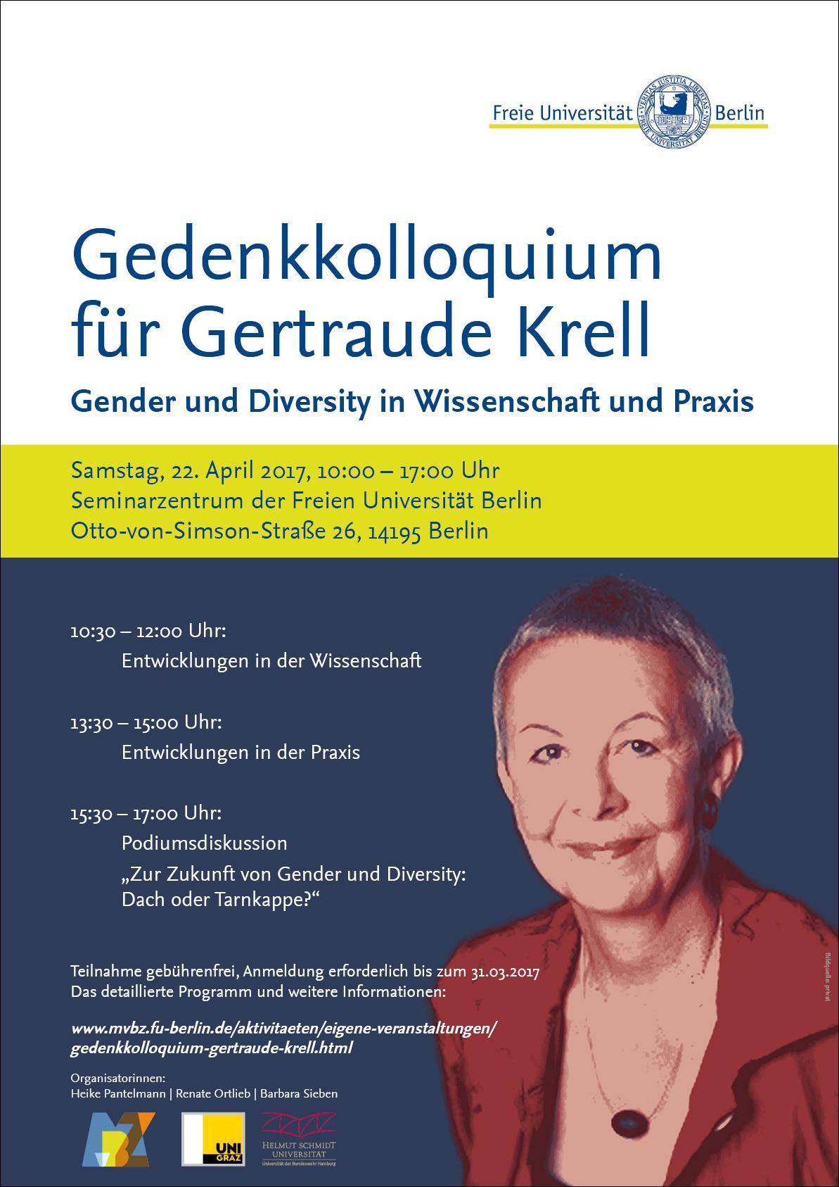 Plakat Gedenkkolloquium für Gertraude Krell