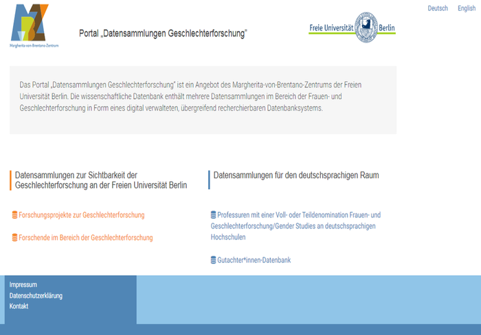 Screeshot Datensammlung Geschlechterforschung MvBZ
