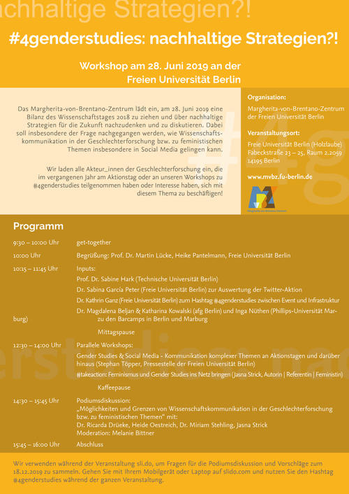 Programm Workshop #genderstudies 28.06.2019